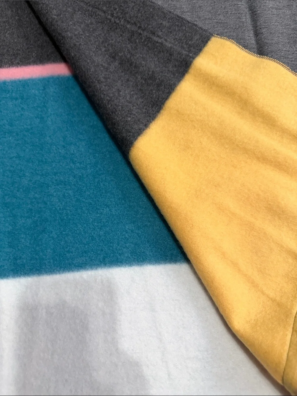 Matilda Jane Colorblock Knit Scarf in White, Aqua Blue, Pink, Gray, Yellow
